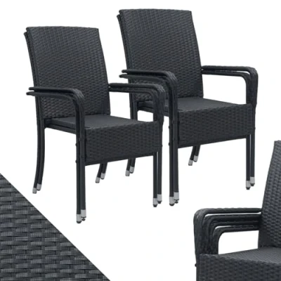Immagine di Juskys sedie da giardino in polyrattan Yoro set 4 con braccioli e schienale impilabili sedia rattan per impilabile nera