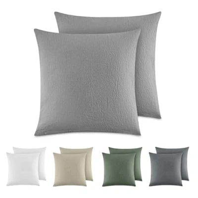 Immagine di Dreamzie Federe Cuscino Letto Cotone 40x40 cm, Set di 2, 100% Lavato, Copricuscino Grigio Chiaro Con Cerniera, Federa Certificata OEKO TEX
