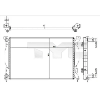 Immagine di TYC 702 0012 R Radiatore motore per veicoli con aria condizionata 632 416 23 Cambio manuale Alette di raffreddamento montate meccanicamente