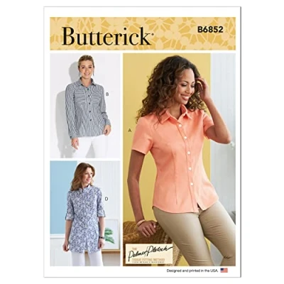 Immagine di BUTTERICK B6852F5 Camicie abbottonate da donna con colletto, maniche e orlo Variazioni Palmer/Pletsch F5 (16 18 20 22 24)