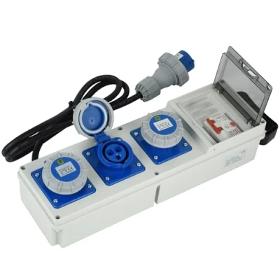 Immagine di Electraline 60426 Quadro Elettrico di Distribuzione 3 Prese Industriali CEE, Spina Cavo 2M H07RN F 3G2.5, IP67, con interruttore differenziale RCD 30ma + sicurezza MCB