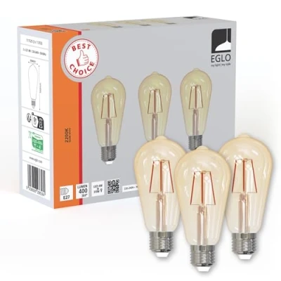 Immagine di Eglo set di 3 lampade LED a filamento E27, lampadina Edison vintage ambra, 4 watt (equivalente 40 watt), bianco caldo, 2200 K, retrò ST64, Ø 6,4 cm
