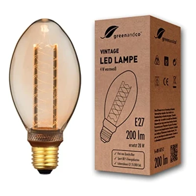 Immagine di greenandco® lampadina a LED di design vintage in stile retrò E27 B75 4W 200lm 1800K 320 230V, ambra, nessun sfarfallio, non dimmerabile