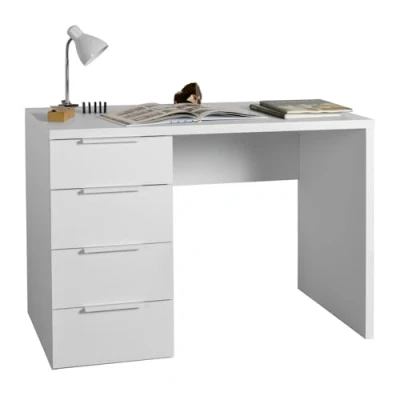 Immagine di Composad Scrivania della Linea ESPRESSO con 4 Cassetti, Ufficio Elegante e Moderna, per PC, (LxAxP) 110x75,4x59,6 cm, Colore Bianco Laccato, Made in Italy
