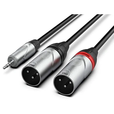 Immagine di Audibax Pro Cavo 2 XLR Maschio a Minijack Lunghezza 3 Metri Connettori OFC ad Alta Trasmissione del Segnale Rivestito in PVC Massimo Isolamento Diametro 6 mm Colore Nero