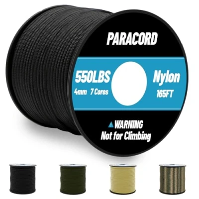 Immagine di Omtofo 50M Paracord 550 Nylon Corda 4mm 7 Fili Tipo II da Paracadute Cavo di Sopravvivenza, Multiuso, Militare, Nero