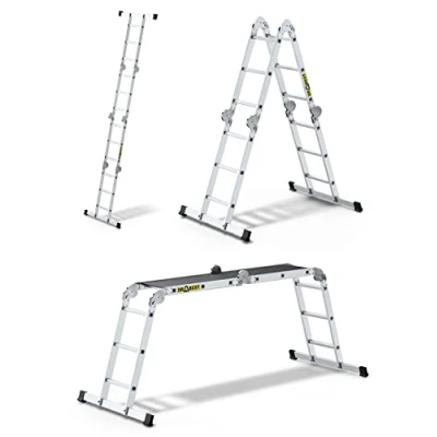 Immagine di DRABEST Pro Scaletta da Lavoro in Alluminio 4x3 Gradini Configurazione Multipla a 3 Leggera Scala Pieghevole Portata 150 Kg 25x95x35cm 15,1kg