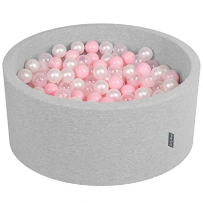 Immagine di KiddyMoon 90X40cm/300 Palline ∅ 7CM Piscina di Colorate per Bambini Tondo Fabbricato in EU, Grigio Ch:Rosa Ch/Perla/Trasparente