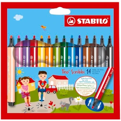 Immagine di Pennarello triangolare con punta ammortizzata STABILO Trio Scribbi Astuccio da 14 Colori assortiti