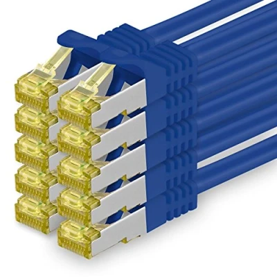 Immagine di 1aTTack.de Cavo di Rete Ethernet LAN Cat.7 SFTP Spina RJ45 Cat6a Doppia schermatura 10000 Mbit/s Compatibile con Cat5 Cat6 Cat8 per Switch Router Modem Patchpanel Blu / 10 pz 1m