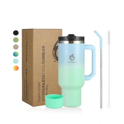 Immagine di Hydro2go® Tazza Termica con Cannuccia Caldo 10 ore, freddo 12 ore Lavabile in lavastoviglie, senza BPA da viaggio per bevande calde e fredde (Lagoon, 1200 ml)