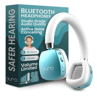 Immagine di Puro Sound Labs PuroQuiet Plus Cuffie Bluetooth On Ear con riduzione attiva del rumore, leggere, microfono integrato, suono più sicuro, qualità da studio (color foglia di tè)