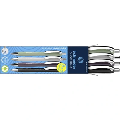 Immagine di Schneider Slider Rave XB 132684 Penna a sfera (edizione speciale limitata, 1 x verde organico, grigio argento, plum, nero, Made in Germany) 4 pezzi, colore: Blu