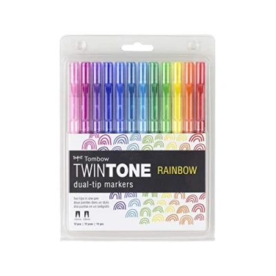 Immagine di Tombow Set di 12 pennarelli a doppia punta, colori arcobaleno