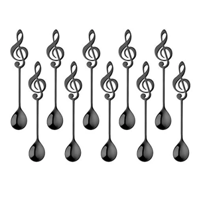 Immagine di Bisda Set di cucchiaini da caffè 10 Pezzi Acciaio Inossidabile 18/10 Icona della Musica Colore Nero Cucchiaio cucchiaino