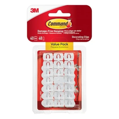 Immagine di 3M Command Gancetti a Clip Adesivi, Trasparenti, Riutilizzabili, Ottimi per Decorazioni Temporanee, Resistenti all&#039;Acqua, 48 Strisce Adesive Incluse, Bianchi