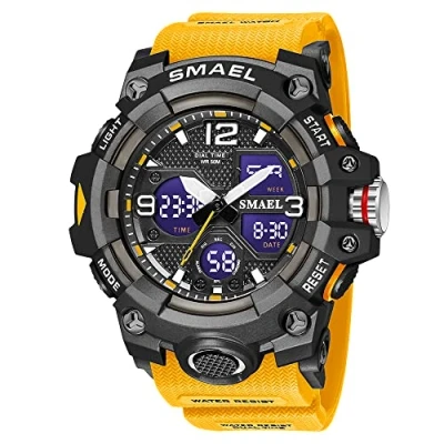 Immagine di AIMES Orologi da uomo per sport all&#039;aria aperta, impermeabile, militare, tattico, digitale, analogico, con data, multi funzione, grande quadrante allarme, cronometro uomo, C arancione.,