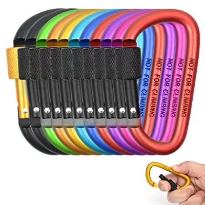 Immagine di 11 moschettoni con chiusura a vite, portachiavi moschettone in alluminio, forma di D, set per campeggio, pesca, escursionismo, viaggi