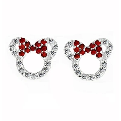 Immagine di orecchini Kaguyo Minnie Mouse, a bottone in argento sterling 925 con ametista blu e rosa Zirconia Topolino per donne ragazze, regalo di compleanno (rosso)