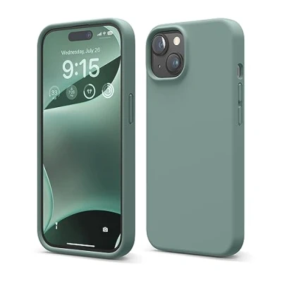 Immagine di elago Cover Silicone Liquido Compatibile con iPhone 15 Case, Custodia Premium, Protezione Completa [Struttura Antiurto a 4 Strati], Fodera in Morbida Microfibra Antigraffio (Verde Notte)