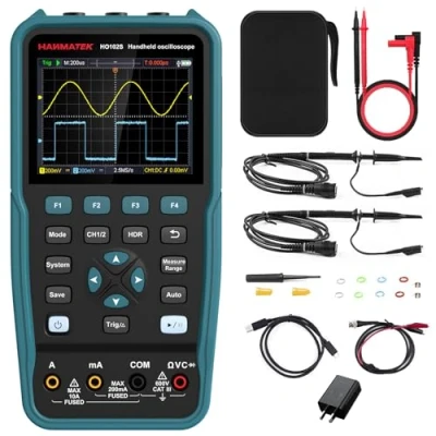 Immagine di 100 MHz Mini Oscilloscopio Digitale da 3,5&quot;TFT, Multimetro Sorgente del Segnale, Auto Calibrazione, 7 Misurazioni Automatiche, Funzione Memoria