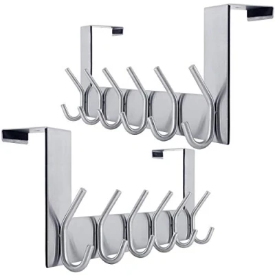 Immagine di WEBI Appendiabiti da Porta,Attaccapanni Porta,Gancio Porta,Acciaio Inox Appendino Porta con 6 Ganci,Porta Accappatoio Bagno,Argento,2 Pezzi