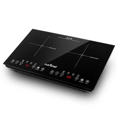 Immagine di NutriChef Piano Cottura Induzione 3600 Watt, 2 Zone Riscaldamento, Vetro Temperato, Controllo Temperatura 80 240C, Timer Fino a 4 Ore, Sicurezza Bambini, Compatto