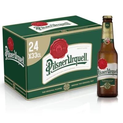 Immagine di Pilsner Urquell Birra Pils, Cassa Con 24 Birre In Bottiglia Da 33 Cl, 7.92 L, Gusto Pieno Intensamente Luppolato, Gradazione Alcolica 4.4% Vol