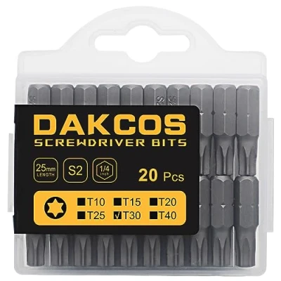 Immagine di DAKCOS punte T30, Torx Bit assortimento di S2 (lunghezza: 25 mm, 20 pezzi)