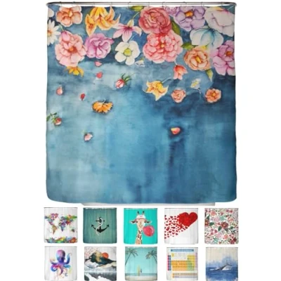 Immagine di arteneur® Tenda da doccia antimuffa, 180 x 200 cm, Öko Tex Standard 100, orlo zavorrato, non trasparente, impermeabile, lavabile, con 12 anelli ed e book, motivo: fiori che cadono