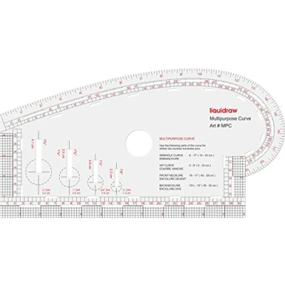 Immagine di Liquidraw riga 4 in 1, multiuso, con giromanica,scollatura anteriore e posteriore fianchi; righello per cartamodelli, misure imperiali metriche