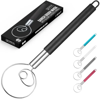 Immagine di ORBLUE Frusta danese per impasti con manico rivestito in silicone, miscelatore acciaio inox, nero