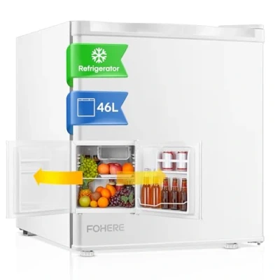 Immagine di FOHERE Mini Frigo Bar 46L, Frigorifero Piccolo, Silenzioso, Temperatura Regolabile, Porta Reversibile, Ripiani Rimovibili, Per applicazioni in Hotel, Casa, Ufficio, B&amp;B, Bianco