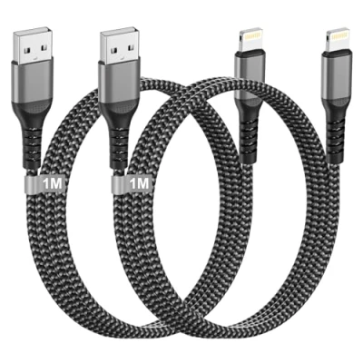 Immagine di Cavo iPhone Apple Certificato MFi, Lightning 1M 2Pezzi,Cavo Ricarica Nylon Cavetto Filo Caricatore Carica Rapida per 14 13 12 11 Pro Max/Mini/XS/8/7/6 Plus/5/SE/iPad