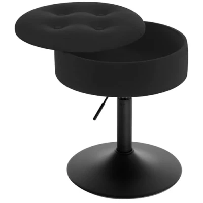 Immagine di WOLTU Sgabello Piccolo da Bar in Velluto e Metallo, Sedia Pranzo con Vano Portaoggetti, Rotondo Girevole, Altezza Regolabile tra 49,5 65cm, Nero BH329sz 1