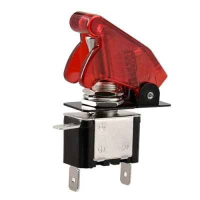 Immagine di Heschen Interruttore a levetta in metallo scatto, 12V 20A, SPST, ON/OFF 2 posizioni, 3 pin, con tappo impermeabile (rosso chiaro)