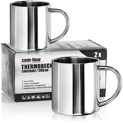 Immagine di COM FOUR® 2x Tazze termiche in acciaio inox 350ml per tazza isolante a doppia parete da caffè infrangibile lavabili lavastoviglie