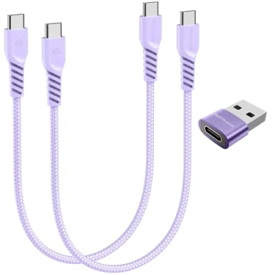 Immagine di cavo di ricarica da USB C a 60 W (30 cm + 30 adattatore) intrecciato tipo C, dati rapida compatibile con iPhone 15, iPad Pro 2022, MacBook Pro, Samsung