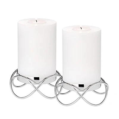 Immagine di EDZARD Set di 2 portacandele Bastia (altezza 4,5 cm), acciaio inossidabile nichelato color argento, per candele ø 8 cm