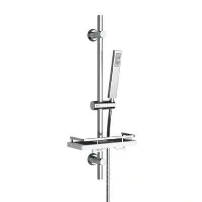 Immagine di Görbach Colonna Doccia in Acciaio Inox con Mensola per Doccia, Barra 70cm Asta Saliscendi Doccetta, Supporto Soffione e Tubo Bagno, Rettangolare, Cromato