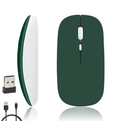 Immagine di iSTYLE Mouse Senza Fili Ricaricabile, Bluetooth e 2.4GHz con Mini Ricevitore USB, 1600 DPI Tracciamento Ottico, Silenzioso per Mac, PC, iPad, Laptop, Tablet (Verde)