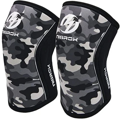 Immagine di Nisrok Ginocchiere (1 paio)，ginocchiere a compressione in neoprene da 7 mm, ottimo supporto per cross training, sollevamento pesi, powerlifting, squat,basket e altro ancora L Filament 55506