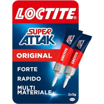 Immagine di Loctite Super Attak Original Bipack, Colla liquida trasparente in confezione convenienza, per gomma, metallo, ceramica, legno, cuoio e pelle, scarpe fai da te, 3g+3g