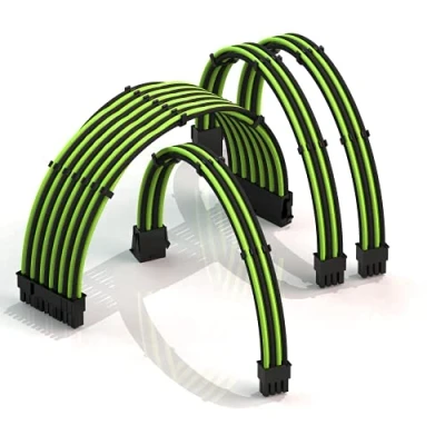 Immagine di LINKUP AVA 30cm PSU Personalizzato Prolunga Cavo Alimentatore Mod PC GPU┃Intrecciato con Kit Pettine┃1x 24 P (20 + 4)┃1x 8 (4 4) CPU┃2x (6 2) Set di GPU┃300mm Verde Nero