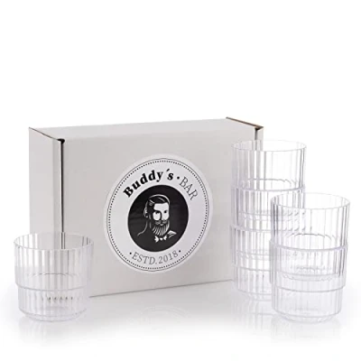 Immagine di Buddy&#039;s Bar Set di 6 bicchieri in plastica Tritan alta qualità, 0,22 litri, senza BPA, impilabili, infrangibili, riutilizzabili e lavabili lavastoviglie, 220 ml