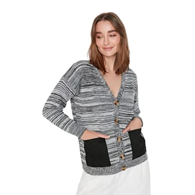 Immagine di Trendyol Cardigan Regolare A Righe Scollo Maglione, Nero, S Donna