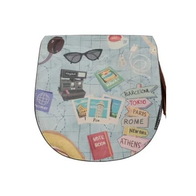 Immagine di DOGO Femme Cuir Vegan Bleu Fait Main et Mode Sac d&#039;épaule Ready to Travel Motif