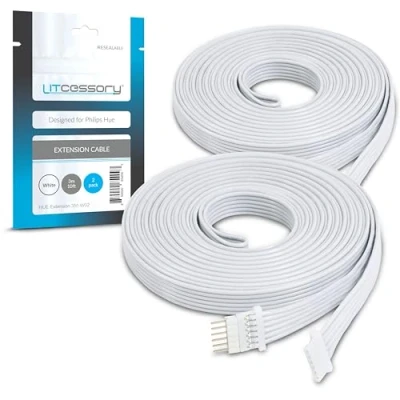 Immagine di Litcessory Cavo di Prolunga per Philips Hue Lightstrip Plus (3m, 2 Pezzi, Bianco MICRO 6 PIN V4)
