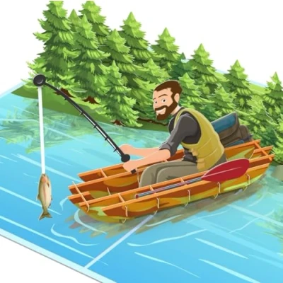 Immagine di MOKIO® Biglietto auguri Pop Up Pesca regalo 3D per pescatori, di un compleanno