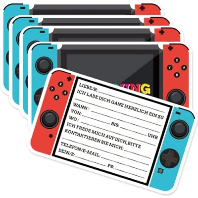 Immagine di 24 pezzi Biglietti invito Compleanno, Video Gaming Game Invitation Cards, Compleanno bambina, Inviti per Feste a Tema, Ragazze e Ragazzi